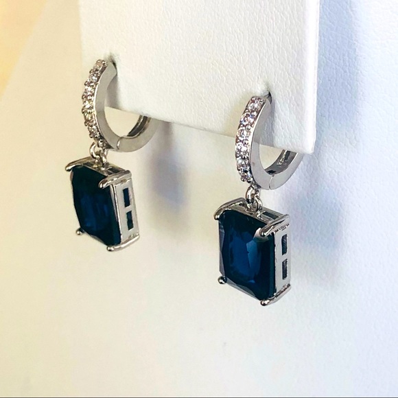Blue Sapphire Cubic Zirconia Silver Dangle Earrings - Picture 5 of 6